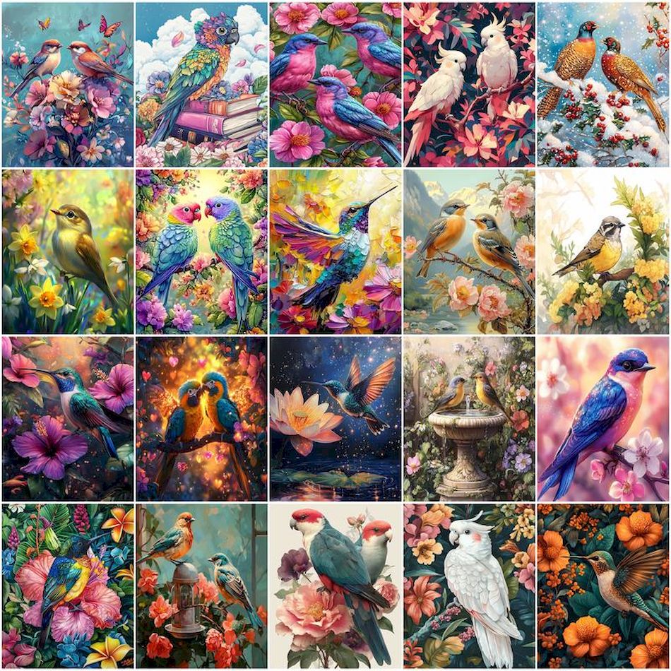 Art Craft Picture - GATYZTORY 数字による絵画オイル鳥花茂みギフト工芸品アート画像額装壁アート現代キャンバス画像描画キット