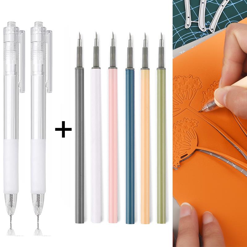 Art Craft Knife - 2 + 6 個ナイフペンリフィルセットアートユーティリティ紙カットナイフスクラップブッキングステッカー精密切削工具 DIY クラフト用品カッター