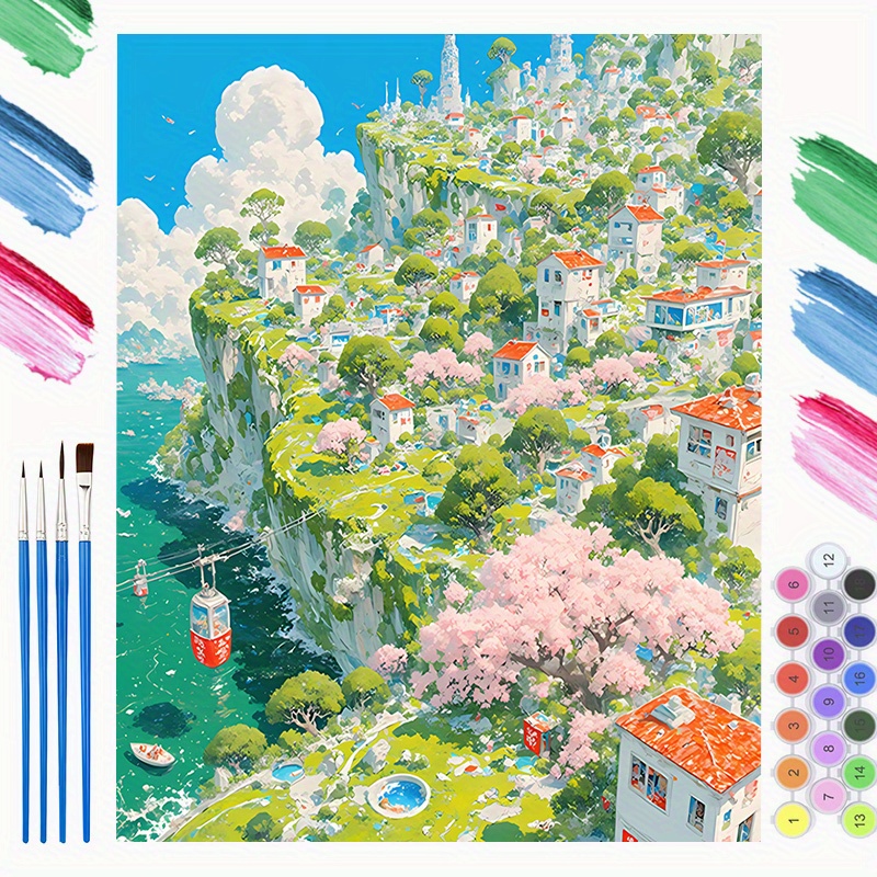 Art Craft Game - ペイントバイナンバーズキット 大人初心者向け 40X50CM DIYブロッサムタウン キャンバス絵画 ホームウォールデコレーション