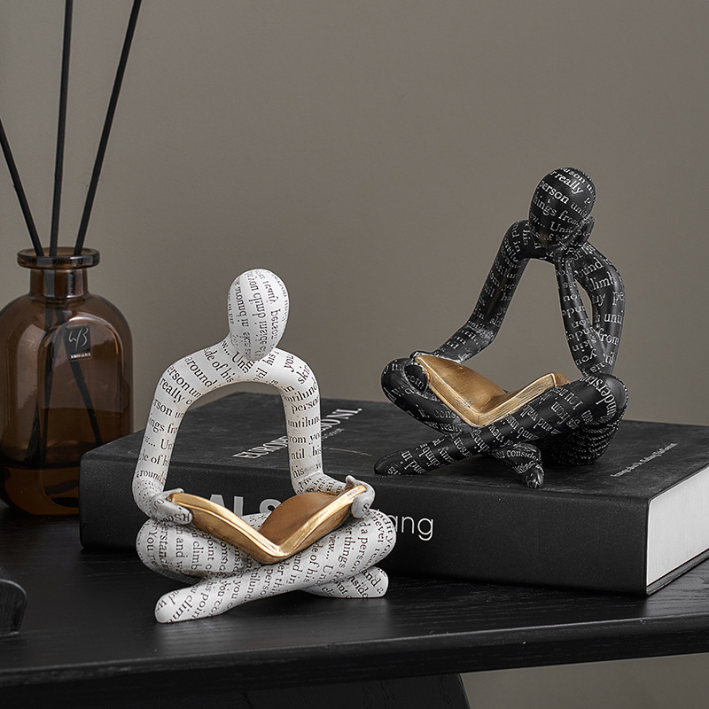 Tv Art And Craft - 読書像の装飾品、文字入り中空樹脂工芸品、カップルアート、テレビ台、ワインキャビネット、リビングルーム、家庭用家具、ギフト