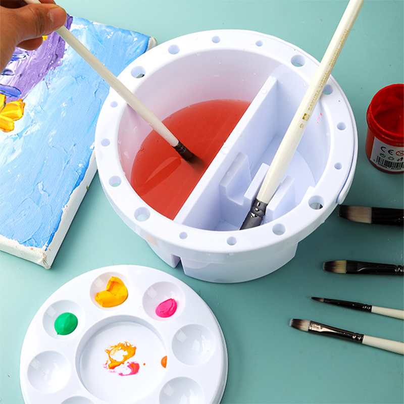 Watercolor Brush Pen - 3イン1 ブラシウォッシャーバケツ パレット蓋付き 絵画用ブラシホルダー アート 水彩