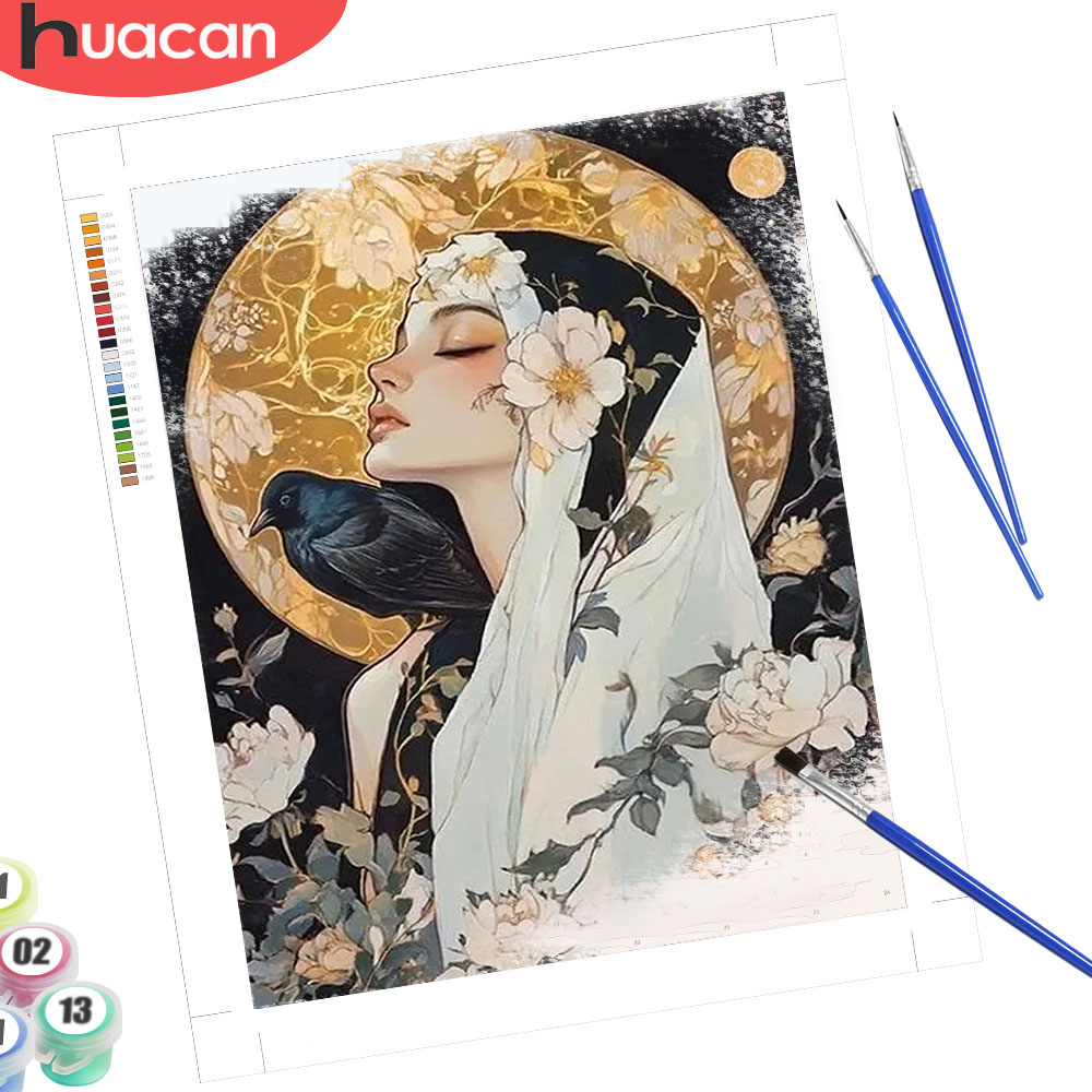 Art Craft Picture - HUACAN DIY油絵 数字塗り絵 女性の肖像画 油絵 月