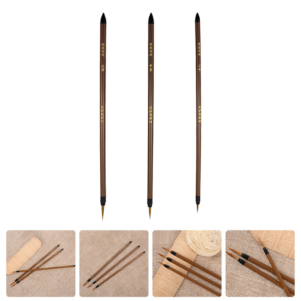 Watercolor Brush Pen - 3本セット ウルフヘアライン描画ペン 木製ハンドル 人間工学に基づいたデザイン 細部にまで対応する絵画ブラシ 水彩油彩スケッチ用