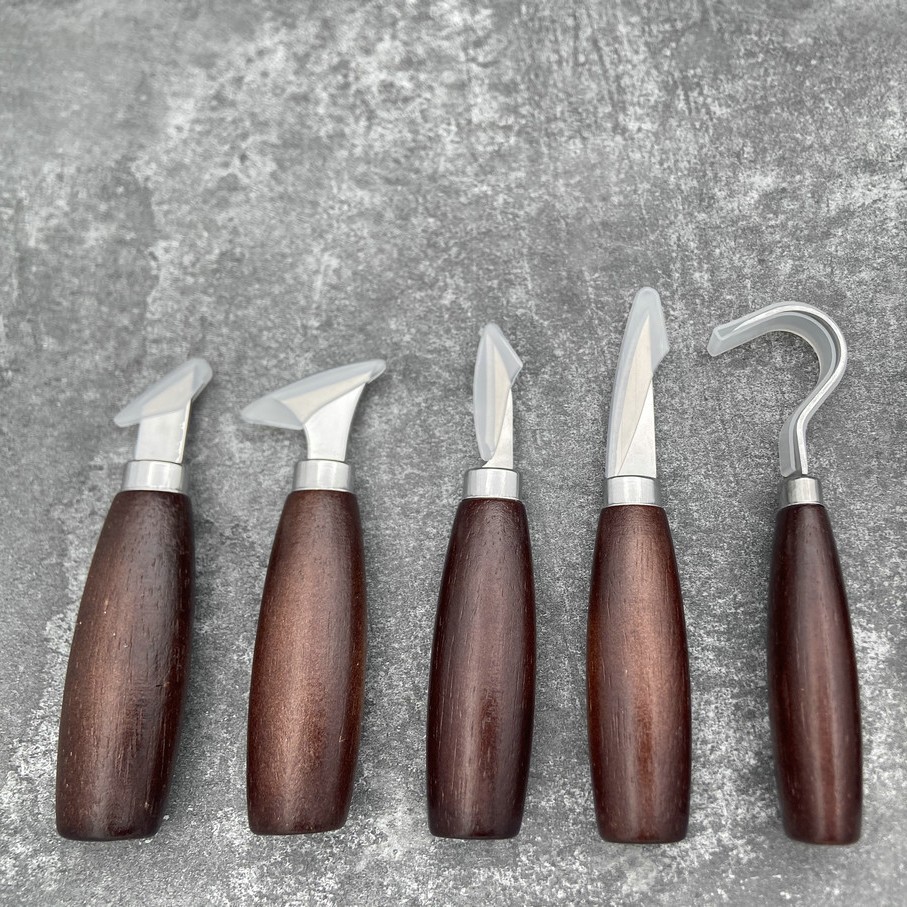 Art Craft Knife - 5ピース木彫りツールセット、オークハンドル、曲刃、アートクラフトツール、手彫り用、鋭利で持ち運び可能、天然木の色