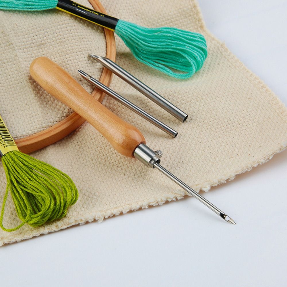 Punch Needle Kit - 5本セット 2.5mm/3.5mm/5mm パンチニードルセット 木製ハンドル DIYパンチステッチキット 刺繍クラフト