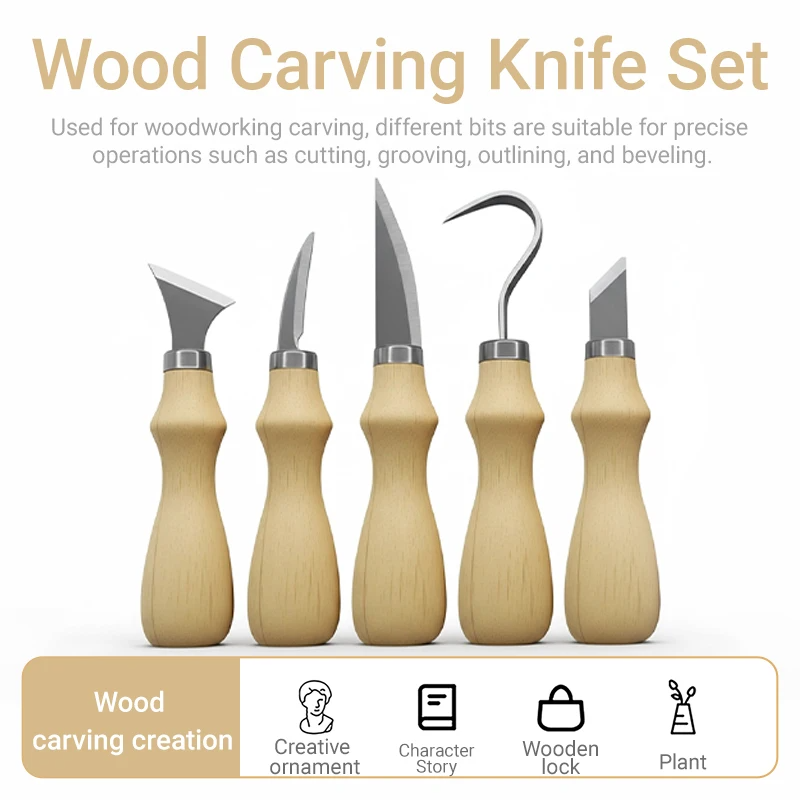 5個の木彫りツールセット、芸術工芸用の曲刃ナイフ、手彫り用の - Art Craft Tools のレビューと価格