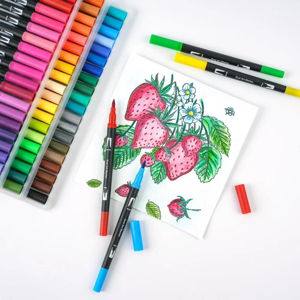 12-60色 デュアルチップブラシと細字マーカー 水性カラー - Watercolor Brush Pen のレビューと価格