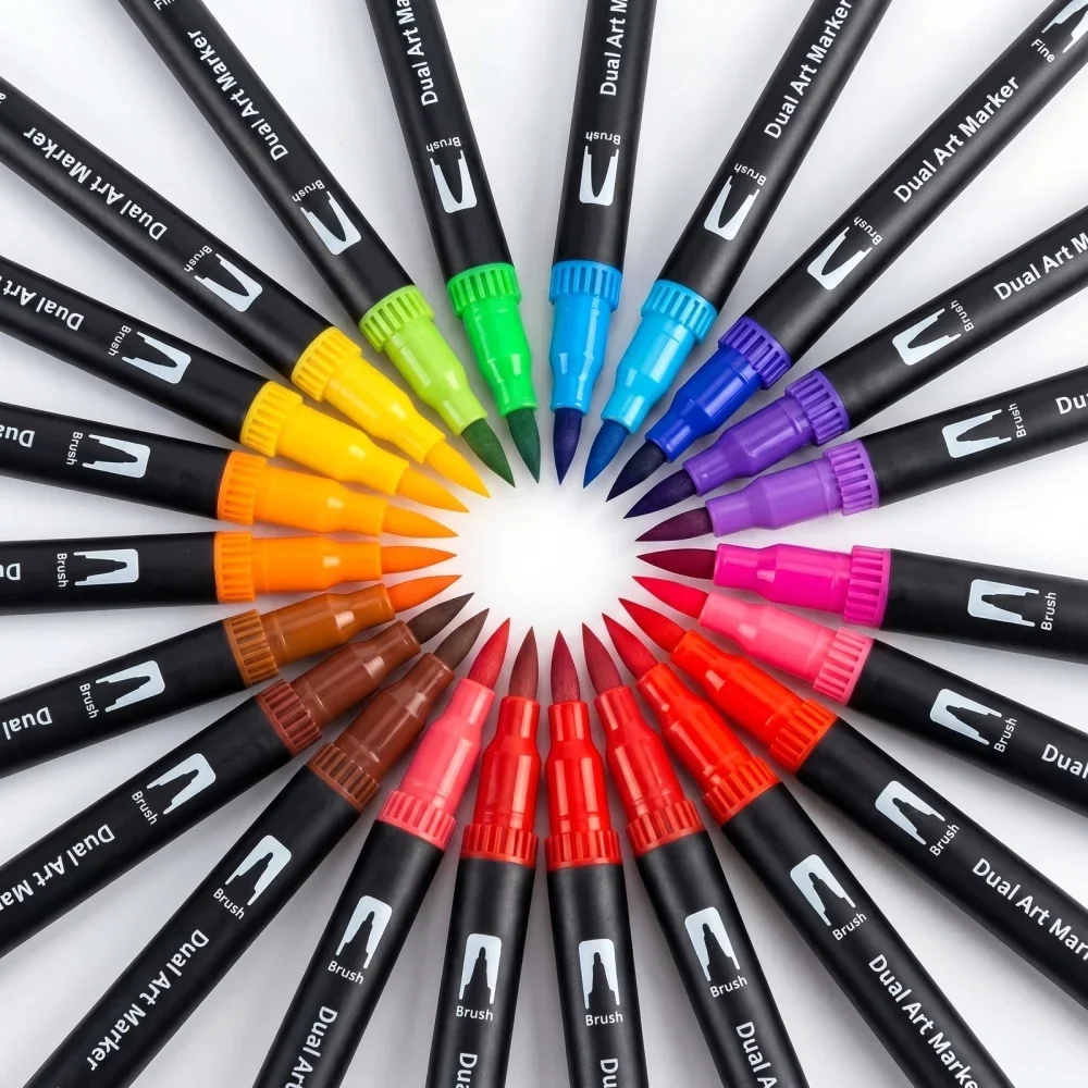 12-60色 デュアルチップブラシと細字マーカー 水性カラー - Watercolor Brush Pen のレビューと価格