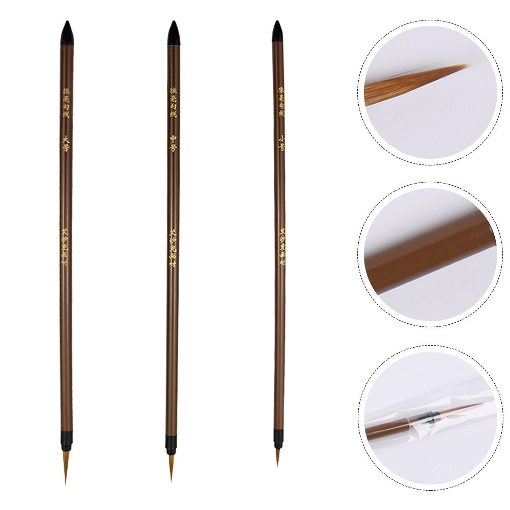 3本セット ウルフヘアライン描画ペン 木製ハンドル 人間工学 - Watercolor Brush Pen のレビューと価格